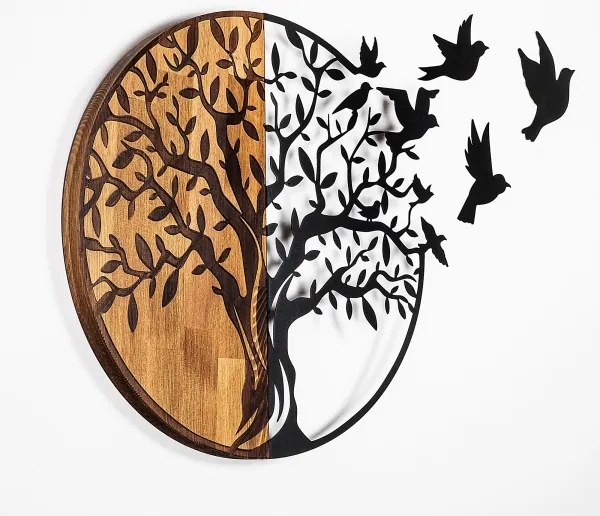 Nástenná dekorácia 71x92 cm strom drevo/kov