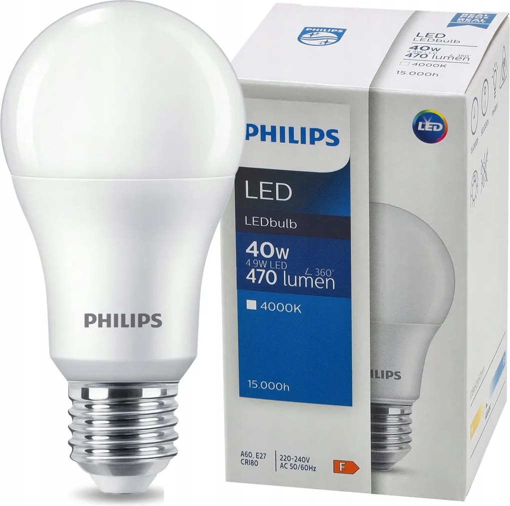 LED žiarovka E27 PHILIPS 4,9W 470lm 4000k - neutrálna biela