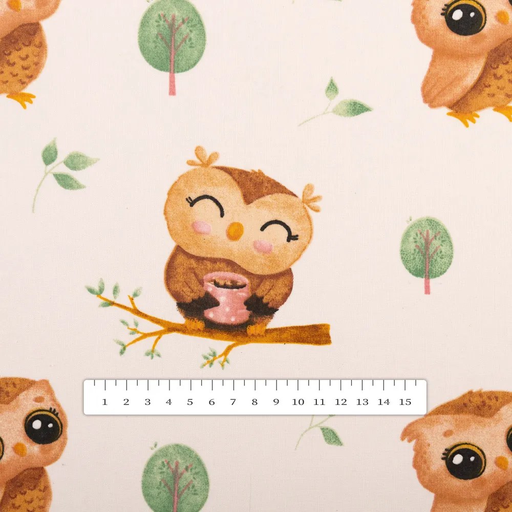 Biante Detský bavlnený oválny obrus Sandra SA-616 Sovičky na vetvičkách na bielom 140x220 cm