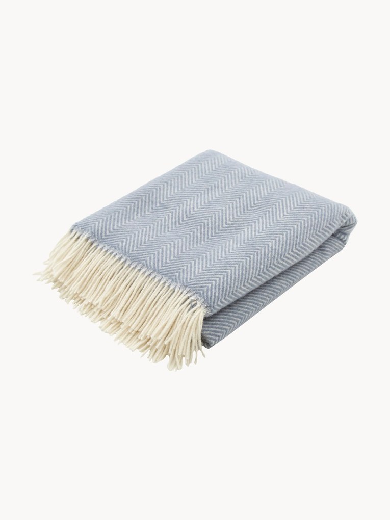 Vlnený pléd so vzorom rybej kosti a strapcami Tyrol