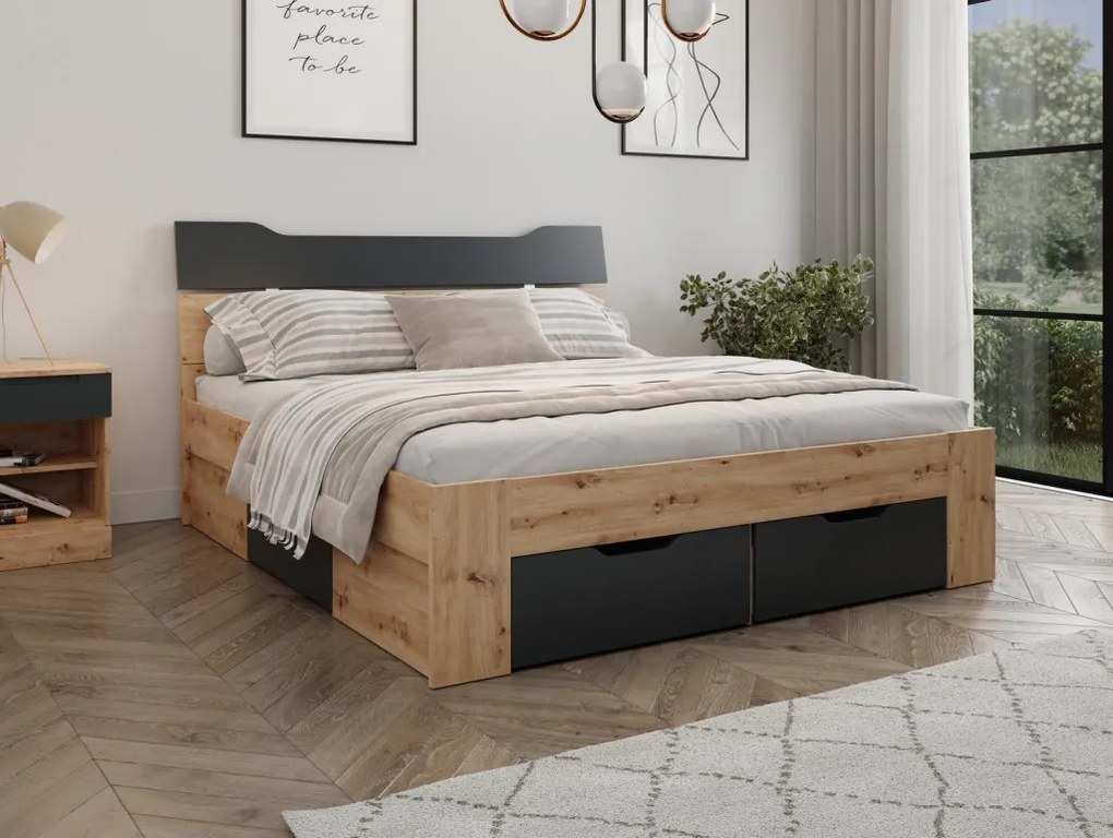 Posteľ s úložnými zásuvkami Asko 180x200 cm, dub artisan/antracit