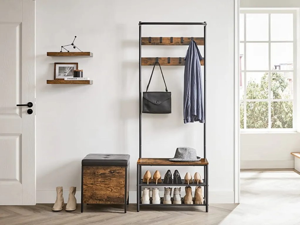 Predsieňová stena TAYLOR s botníkom 180x64 cm, rustikálne hnedá