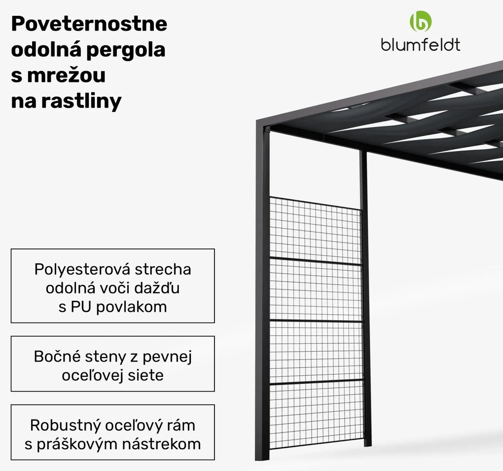 Blumfeldt Shade Cove GreenWall, pergola, 3 x 3 m, bočné steny, práškovo lakovaná farba, odolná voči poveternostným vplyvom