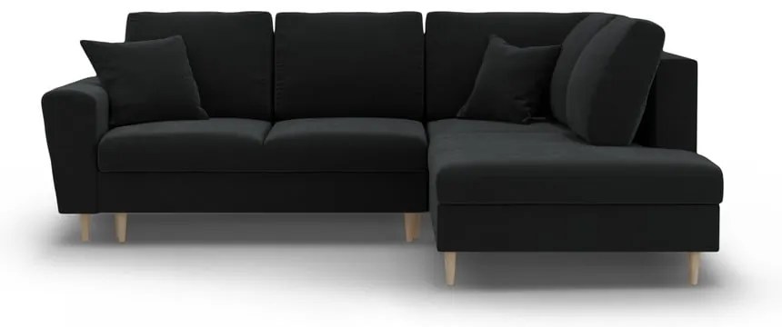 Čierna zamatová rozkladacia/s úložným priestorom rohová pohovka (pravý roh/do L) Kyoto – Cosmopolitan Design