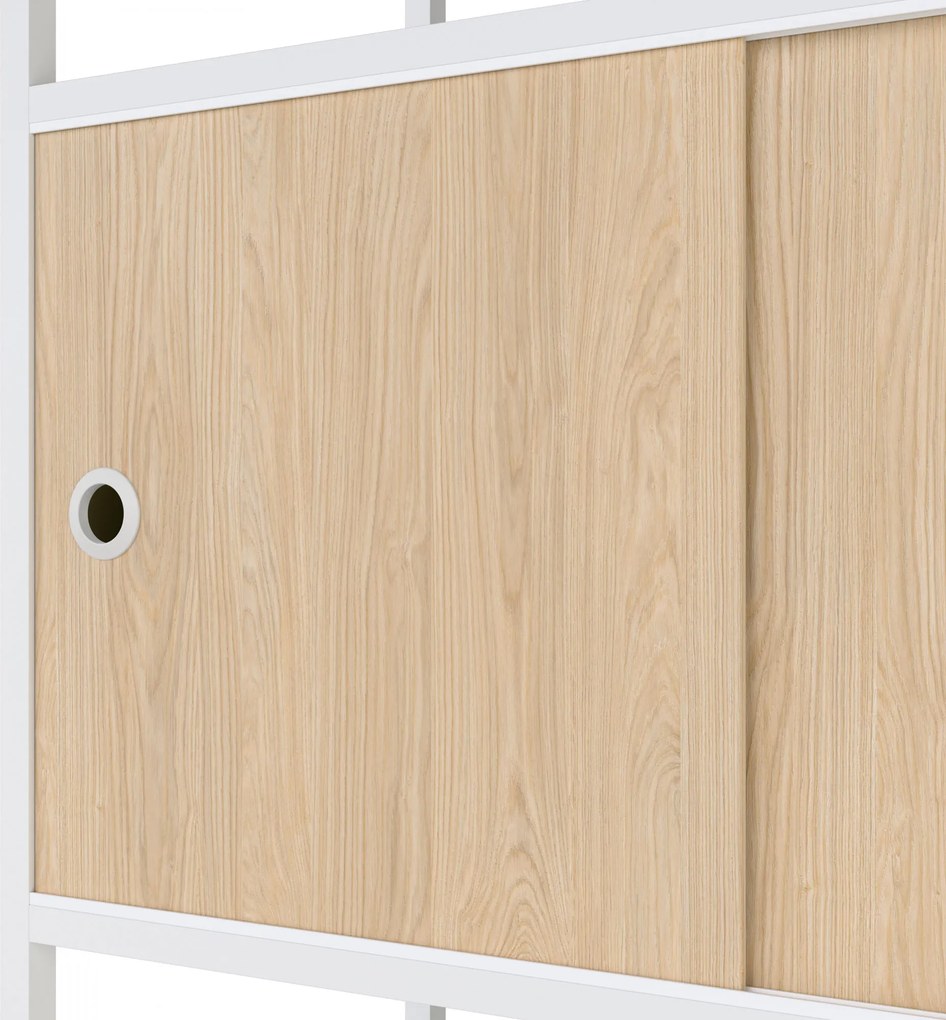 Regál na šanóny s uzamykateľnou skrinkou, kancelársky, otvorené police, kovový biely/dub sonoma, 800x2200x400 mm: ARIEL Eco Design
