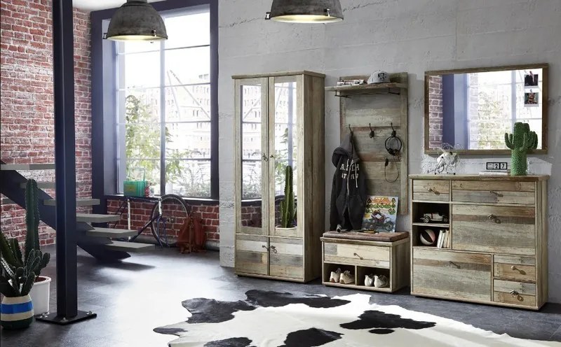 Predsieňová lavica/botník Bonanza, vintage optika