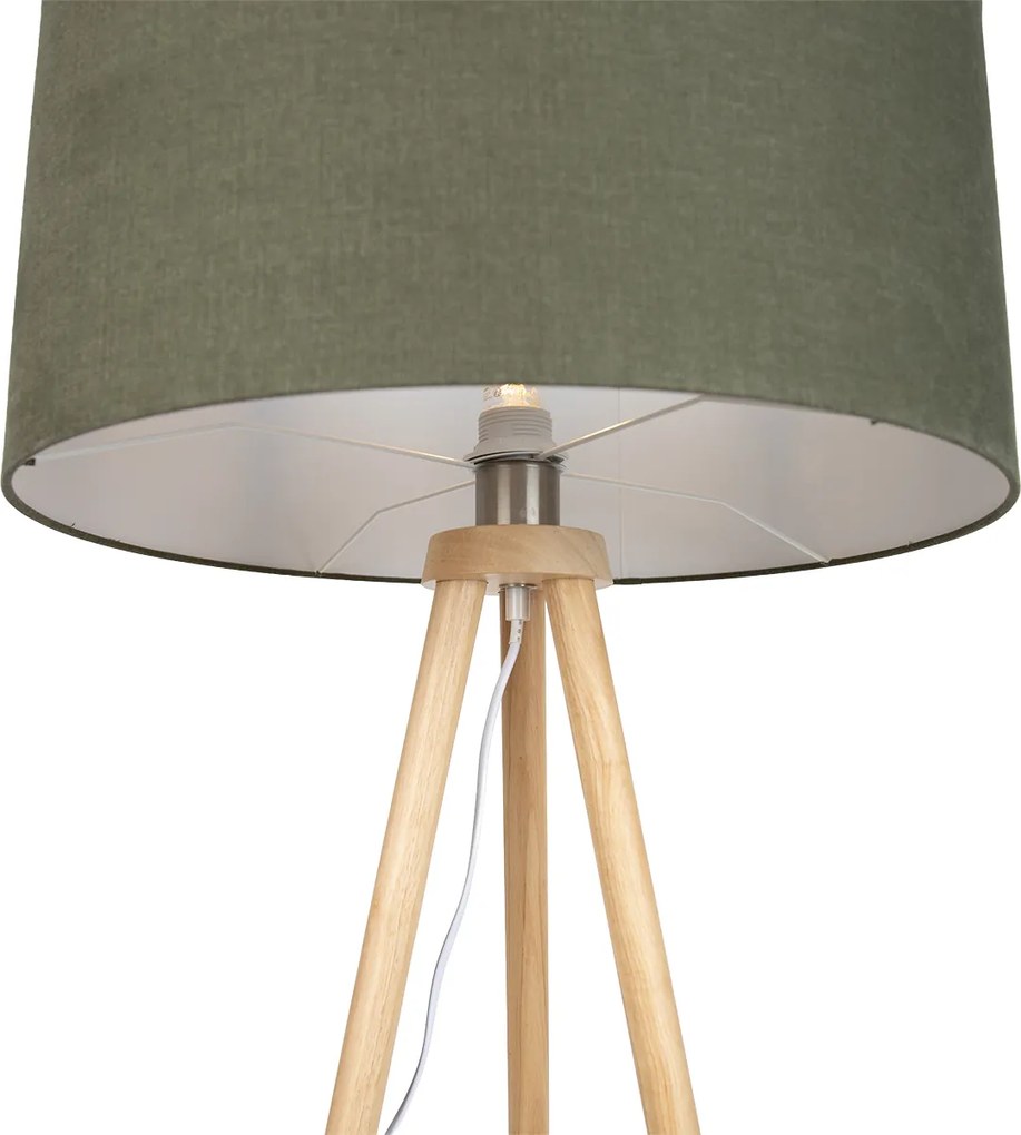 Drevená stojacia lampa s trojnožkou so zeleným tienidlom 50 cm - Lou