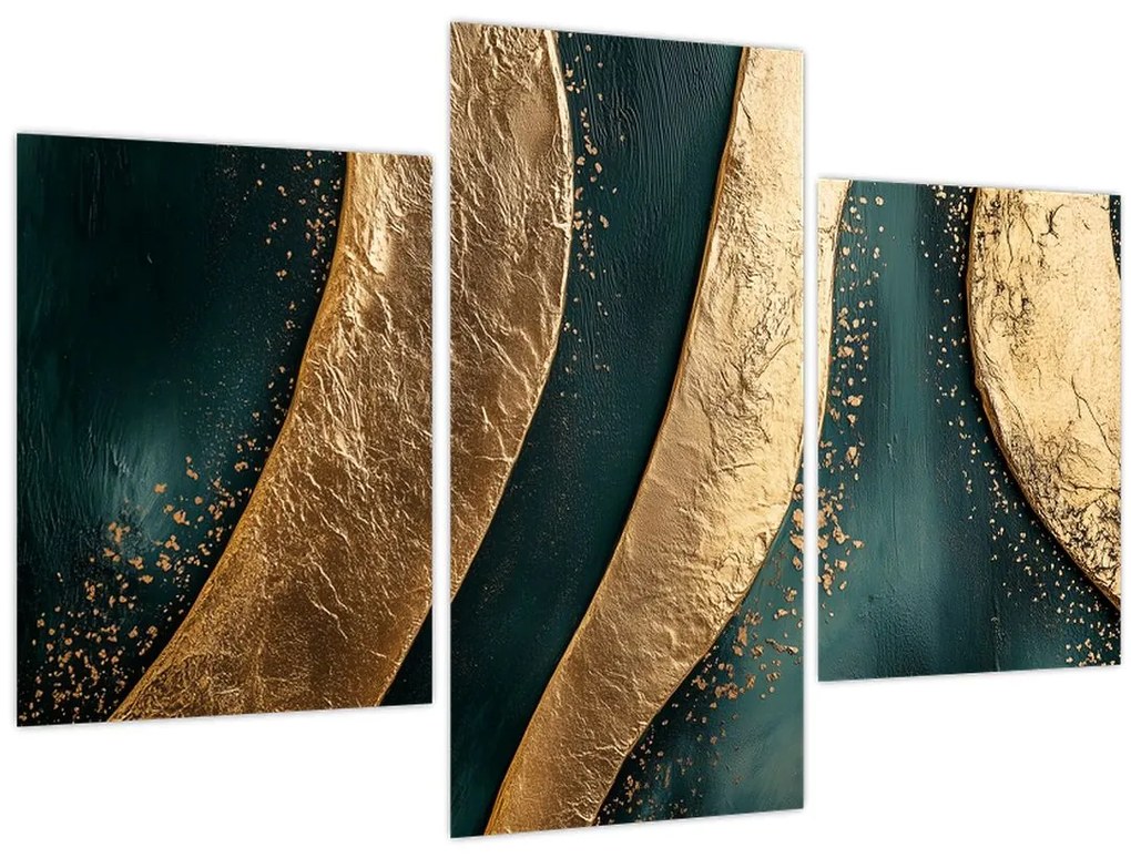 Obraz - Zelená abstrakcia so zlatom I. (90x60 cm)