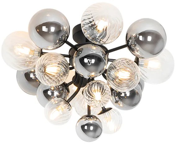 Stropné svietidlo čierne s dymovým a čírym sklom 10-svetlo - Bonnie