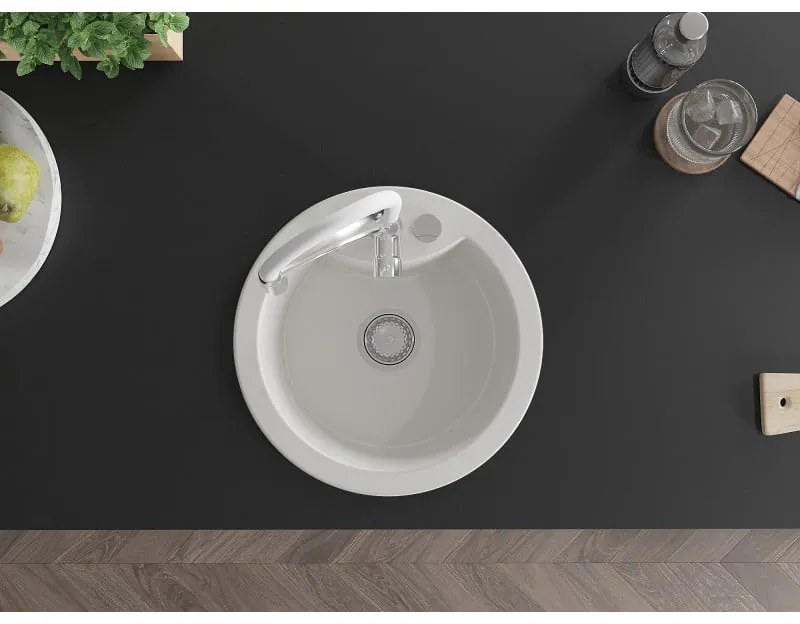 Mexen Diego, 1-komorový granitový drez 488x488x167 mm a drezová batéria Aster, biela, 6512-20-73450-02