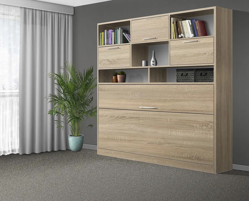 Nabytekmorava Sklápacia posteľ VS1056 MAX, 200x90cm farba lamina: buk/biele dvere, Varianta dverí: matné