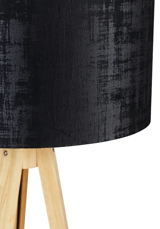 Stojaca lampa drevená s látkovým tienidlom čiernym 50 cm - Tripod Classic