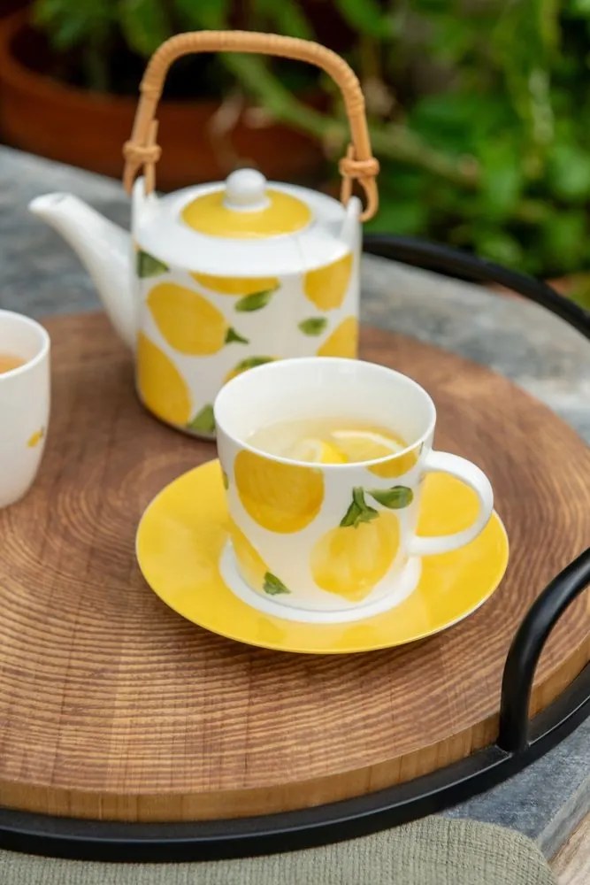 Kávová sada so 4 šálkami s podšálkami Casa Limone - Ø 13*7 cm / 200 ml