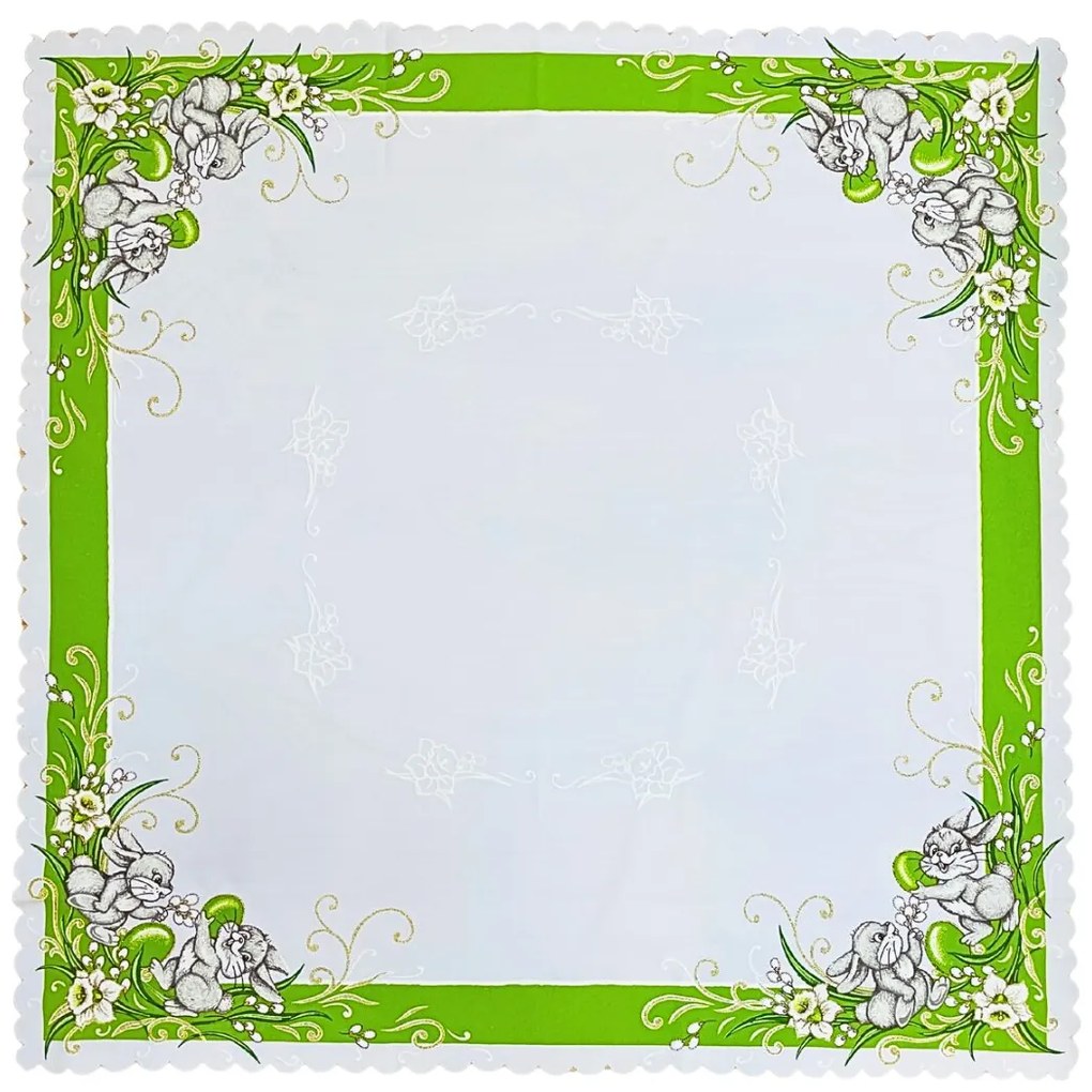 Veľkonočný obrus Zajačiky zelený 90x90cm TiaHome