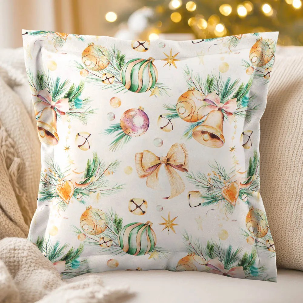 Biante Vianočná dekoračná obliečka na vankúš s lemom PML-039 Banky a zvončeky 60 x 60 cm