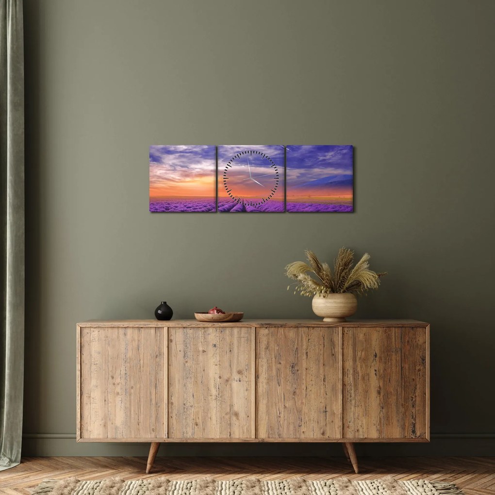 Obraz levanduľového pole (s hodinami) (90x30 cm)