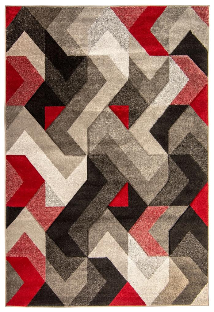 Flair Rugs koberce Kusový koberec Hand Carved Aurora Grey / Red - 120x170 cm
