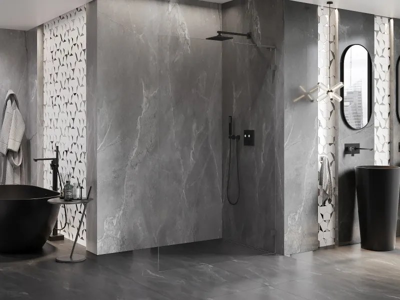 Mexen, Mexen Lunar L sprchová stena pravá 100 x 200 cm, priehľadná 8 mm, pištoľový kov - 830L-100-000-95-00-P