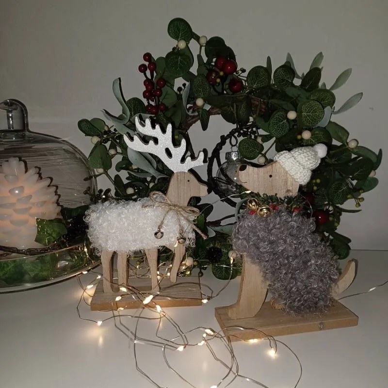 DECOLED Dekorace, dřevěný pes, 14,5 x 18,5 cm, šedá