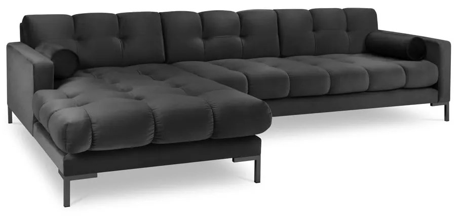 Tmavosivá zamatová rohová pohovka Cosmopolitan Design Bali, ľavý roh