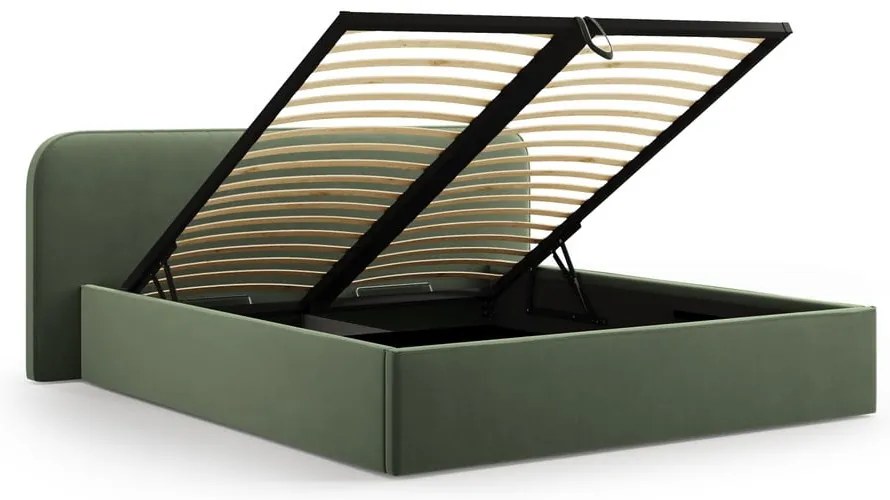 Zelená čalúnená dvojlôžková posteľ s úložným priestorom s roštom 140x200 cm Elizabeth – Micadoni