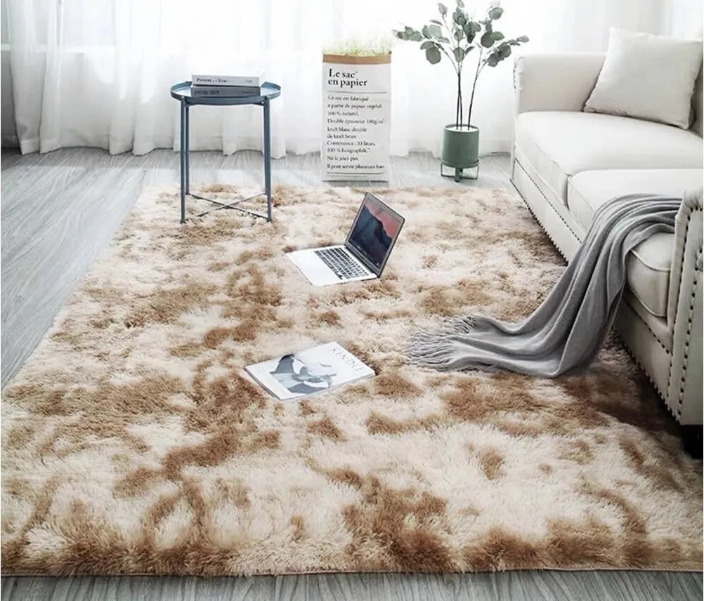 TZ Béžový obdĺžnikový shaggy koberec Ombre Rozmer: 100x150 cm