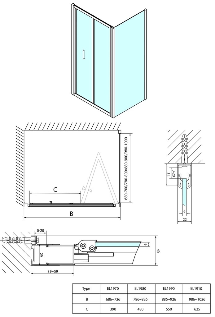 Polysan Polysan, EASY LINE obdĺžniková sprchová zástena 1000x700mm, skladacie dvere, L/P varianta, číre sklo, EL1910EL3115