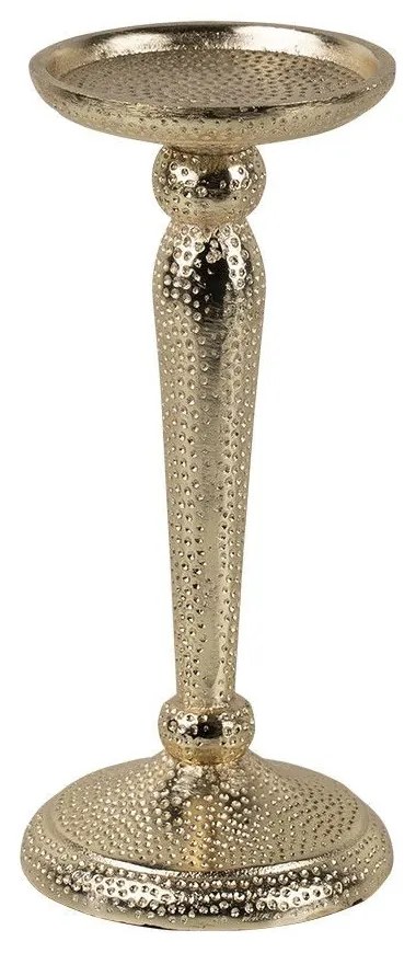 Champagne lesklý široký kovový svietnik s vyrytými bodkami Hamme - Ø 10*22cm