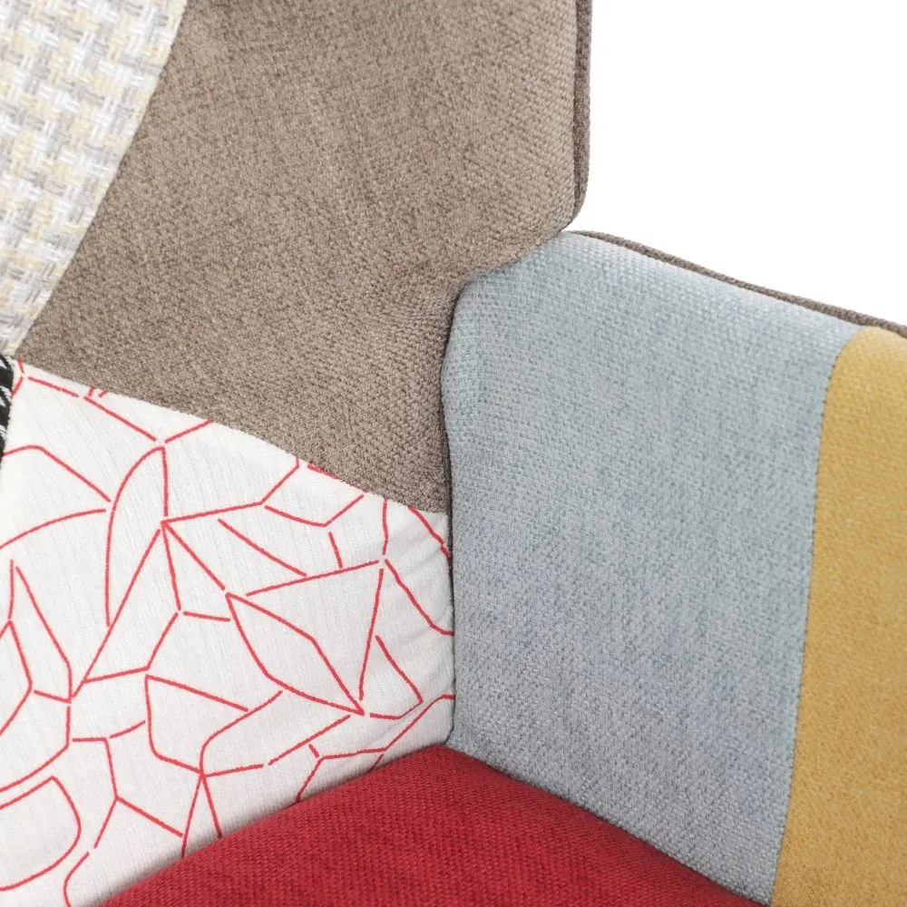 Relaxačné kreslo ušiak s taburetom ROYAL II — kov, vodeodolná látka, patchwork