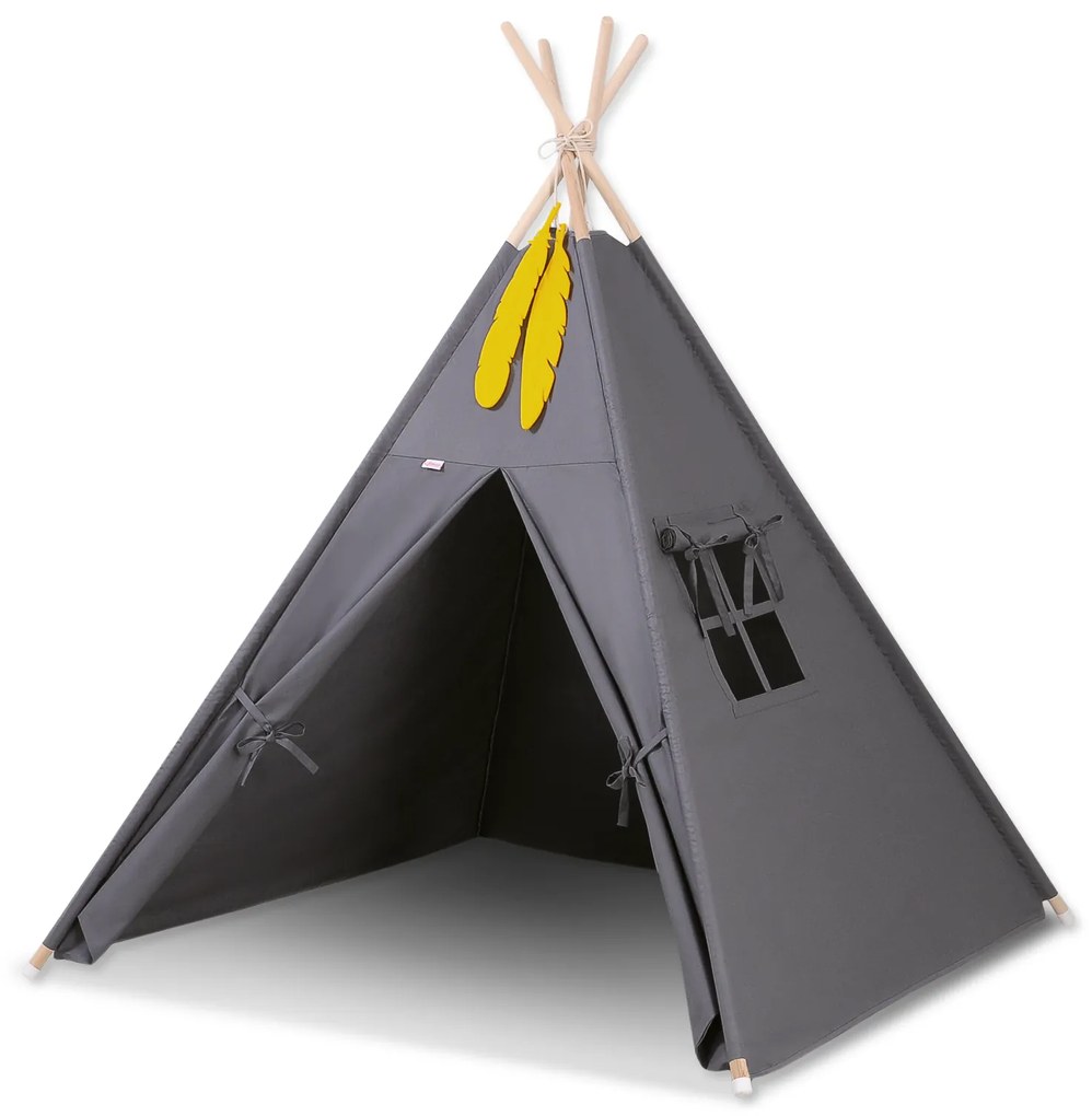 Bobono Stan Teepee pre deti + ozdobné perie - antracitová farba