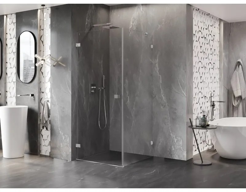 Mexen Lunar-B, výklopný sprchový kút ľavý 90 x 90 cm, 8mm číre sklo, chrómový profil, 832-090-090-01-00-L