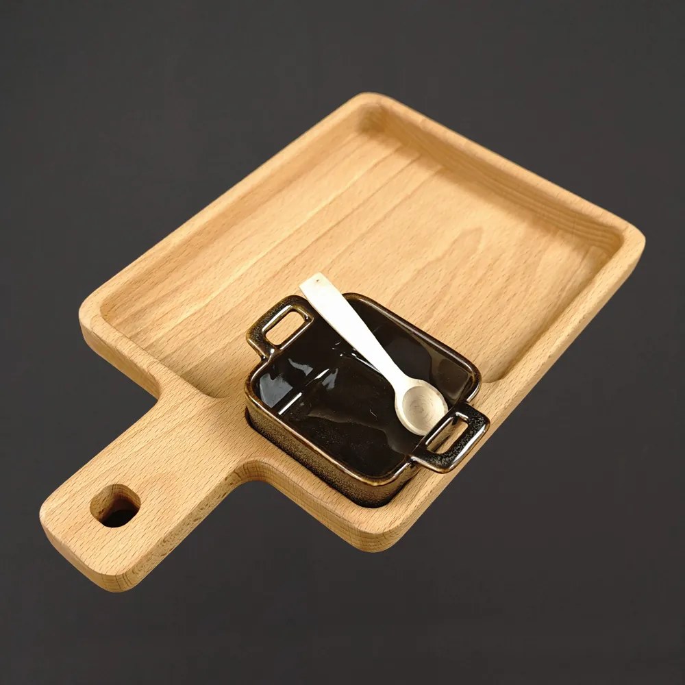 AMADEA Drevená miska s keramickou miskou a drevenou lyžičkou, masívne drevo, rozmer 27 x 16 cm