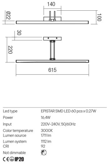 Redo 01-3471 - LED Obrazové svietidlo IKON LED/16,4W/230V 61,5 cm CRI 92 čierna