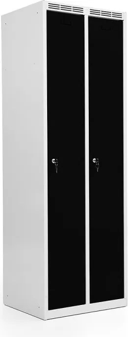 Kovová šatníková skriňa Trestles SS2M 1800x600x500 mm, 2 oddiely, čierne dvere Podnož: bez podnože, Zámok: cylindrický