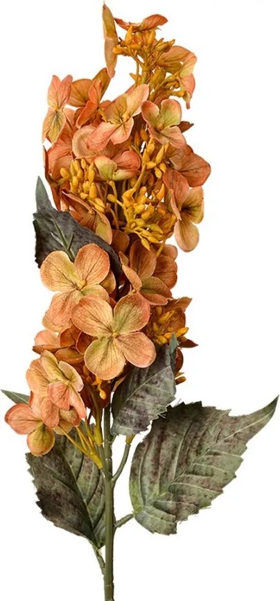 Dekorácia oranžová umelá kvetina hortenzie - 10*8*71 cm