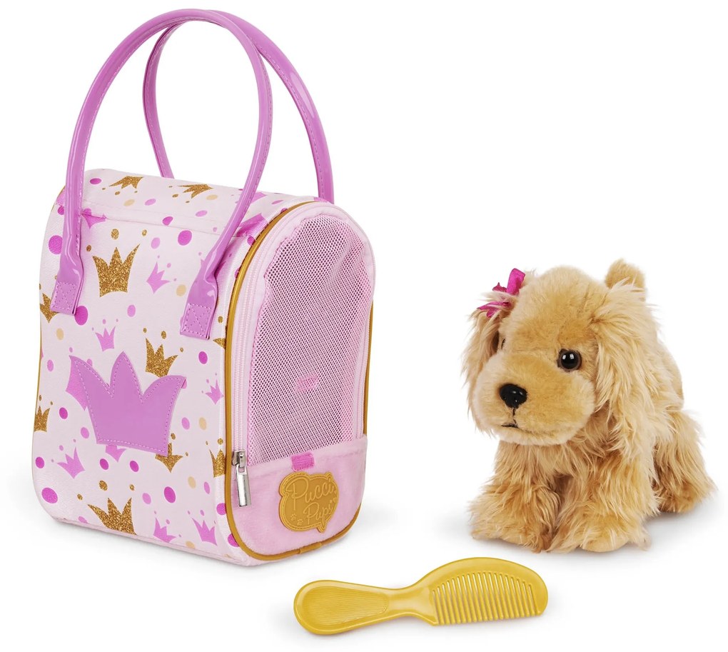 Psík hnedý v taške Pink Crown Glam Bag