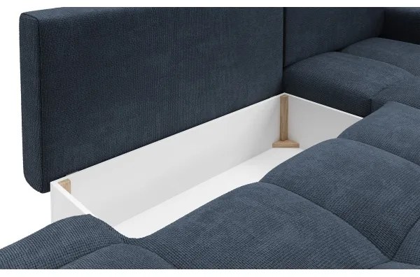 Rozkladacia rohová čalúnená sedacia súprava ALMADA do tvaru L s úložným priestorom, pravé prevedenie, modrá