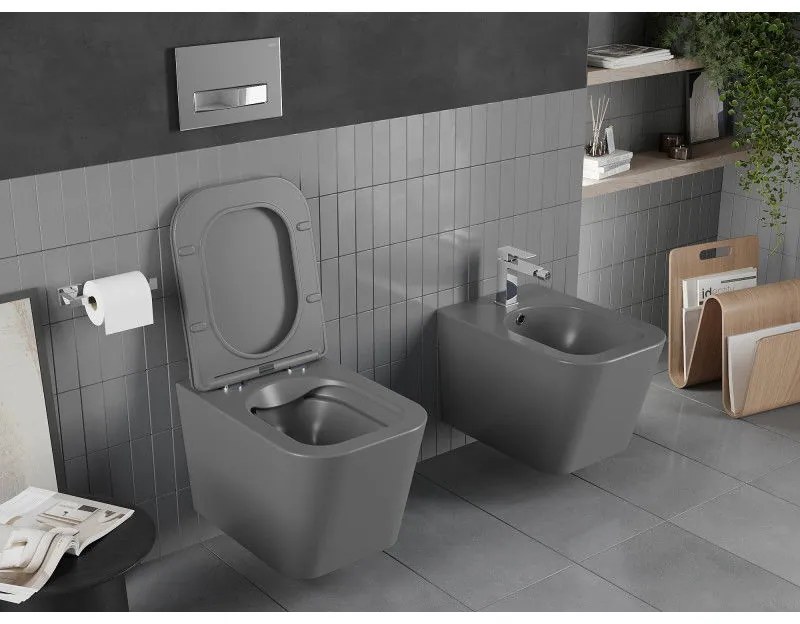 Mexen Teo WC Rimless s WC doskou slim, duroplast, tmavo-šedá matná, 30854071