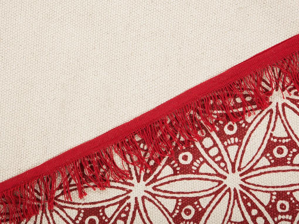 Okrúhly bavlnený koberec so strapcami ø 120 cm krémová biela/červená MEZITILI Beliani