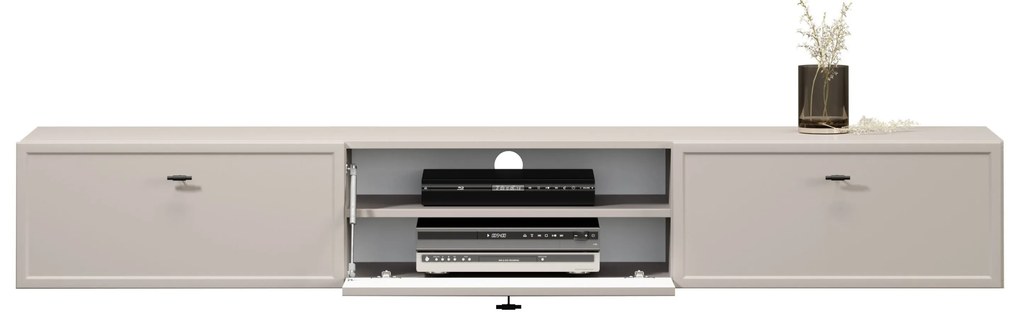 Závesný TV stolík Lorini 200 cm – kašmírová / čierne úchytky T