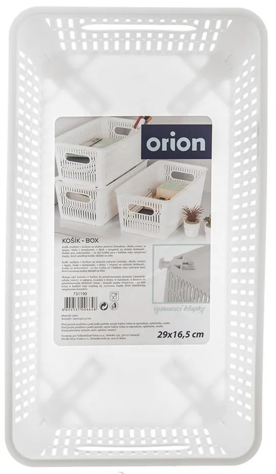 Orion M - Univerzálny košík NESTA, výsuvné klapky na stohovanie, biely 29 x 17 x 12 cm