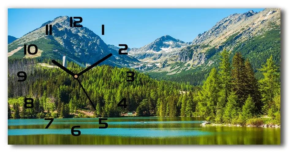 Vodorovné Sklenené hodiny na stenu Jazero v horách pl_zsp_60x30_f_85133494