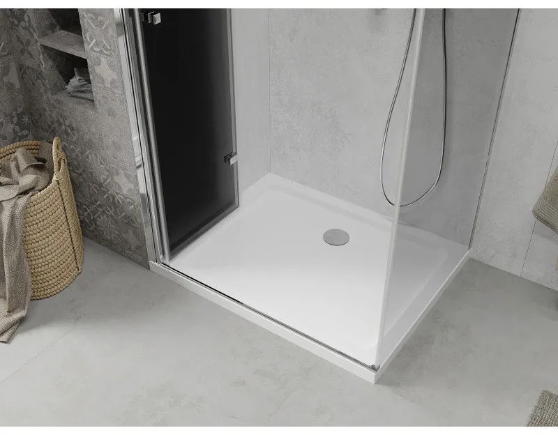 Mexen Lima, sprchový kút so skladacími dverami 80 (dvere) x 100 (stena) cm, 6mm šedé sklo, chrómový profil + slim sprchová vanička biela + chrómový sifón, 856-080-100-01-40-4010