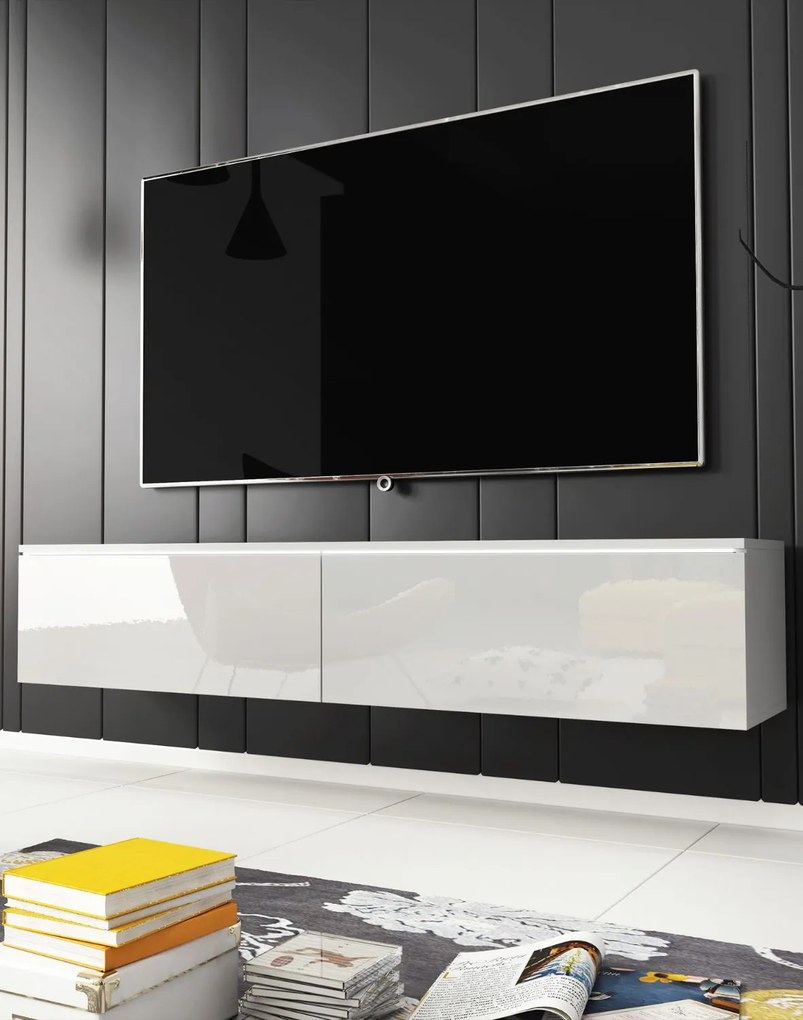 TV skrinka 140 cm závesná alebo stojaca biely lesk Lowboard D