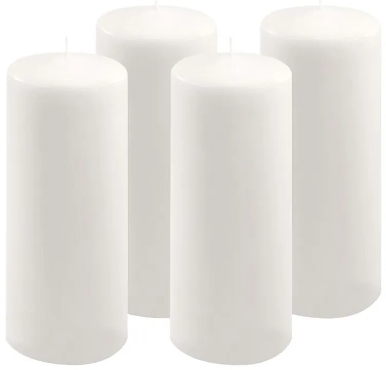Sada stĺpových sviečok, 25 cm, Ø10 cm, biela, 4 ks