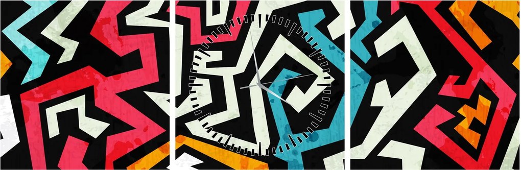 Obraz grafické abstrakcie (s hodinami) (90x30 cm)
