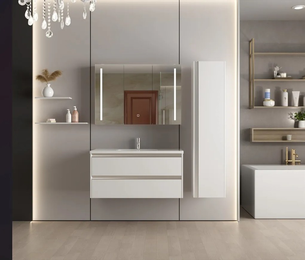 Erga Hana, zrkadlová galérka s LED osvetlením 100x70cm s integrovanou zásuvkou, biela, ERG-V05-HANA-1070-WH