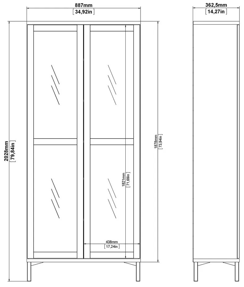 Čierna/v prírodnej farbe vitrína v dekore orecha 89x203x36 cm Roomers – Tvilum