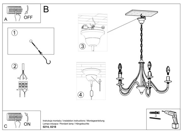 Luster na reťazi MINERWA 5 5xE14/40W/230V čierna