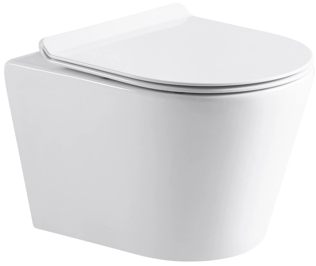 Cerano Norbi, závesná WC misa Rimless 485x365x360 mm + UF toaletné sedátko, biela lesklá, CER-CER-417380
